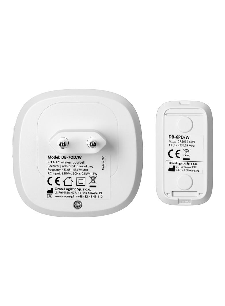 PELA AC, dzwonek bezprzewodowy sieciowy, learning system, 60 dźwięków, LED RGB, 300m, biały DB-7/W ORNO