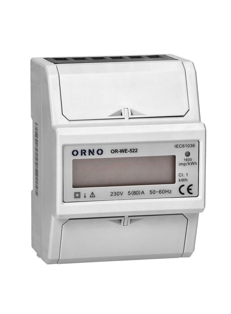 1-fazowy wskaźnik zużycia energii elektrycznej, 80A, 5 modułÓW, DIN TH-35mm OR-WE-522 ORNO