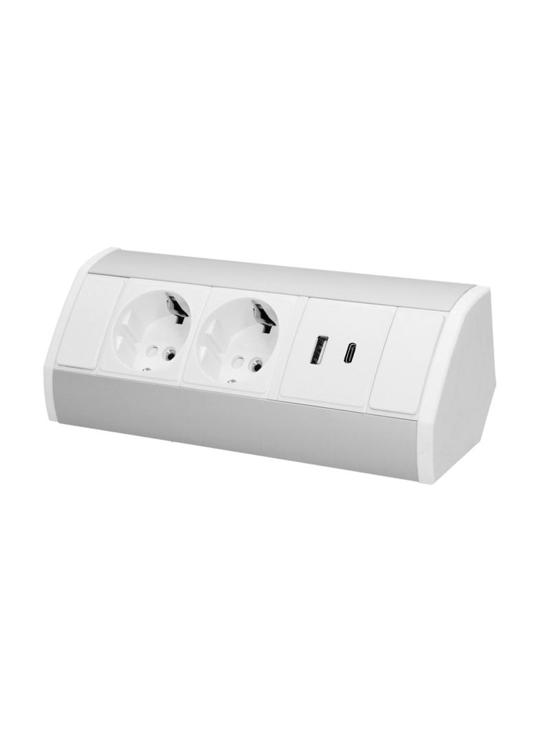 Gniazdo meblowe 2x2P+Z (Schuko), 2xUSB (typ A+C; 2,4A), biało-srebrne