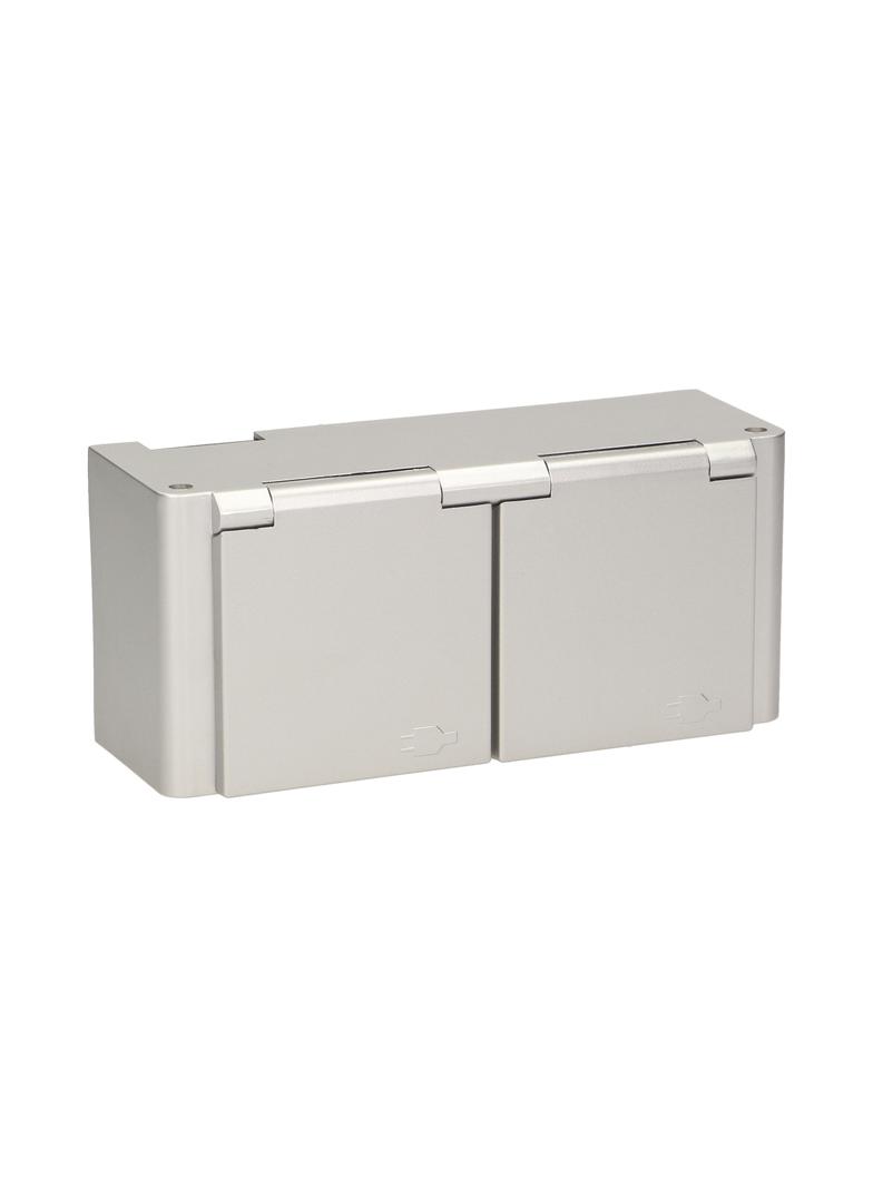 Gniazdo meblowe podszafkowe z klapką, IP44, 2x2P+Z, srebrne