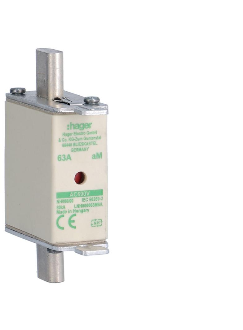 Wkładka bezp. nożowa NH000 wsk.podw. uchwyt nieiz. aM 63A 690VAC LNH000063M6A HAGER
