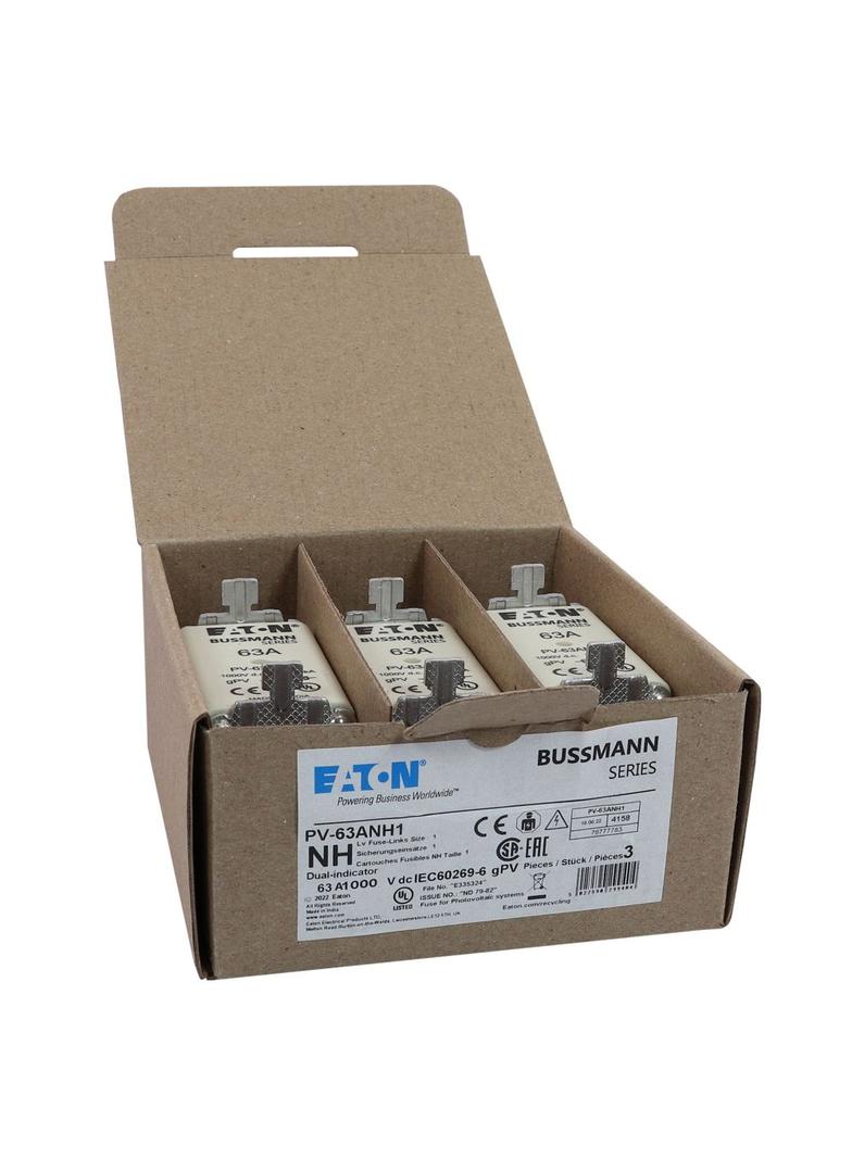 PV-63ANH1 Wkładka PV NH 63A 1000V DC PV rozmiar 1 podwójny wskaźnik PV-63ANH1 EATON