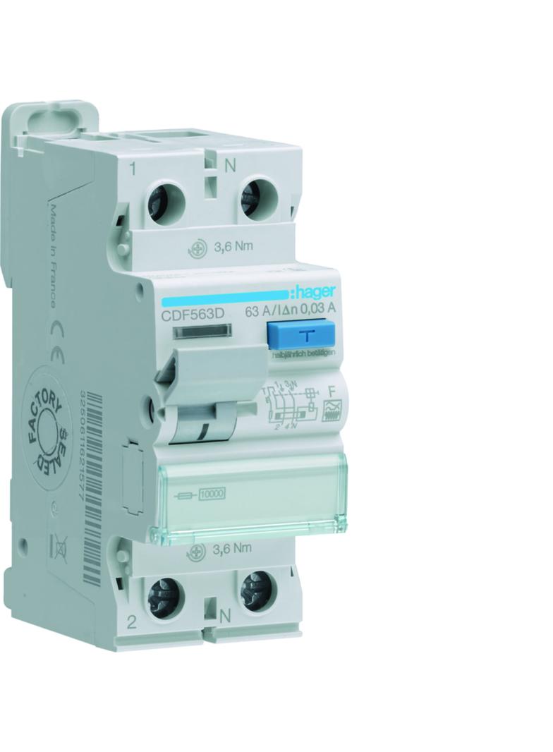 RCCB Wyłącznik różnicowoprądowy 1P+N 63A 30mA 10kA F