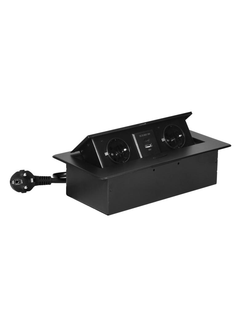 Gniazdo meblowe wpuszczane w blat z płaskim frezowanym rantem, ładowarką USB i przewodem 1,5m, 2x2P+ OR-GM-9035(GS)/B ORNO