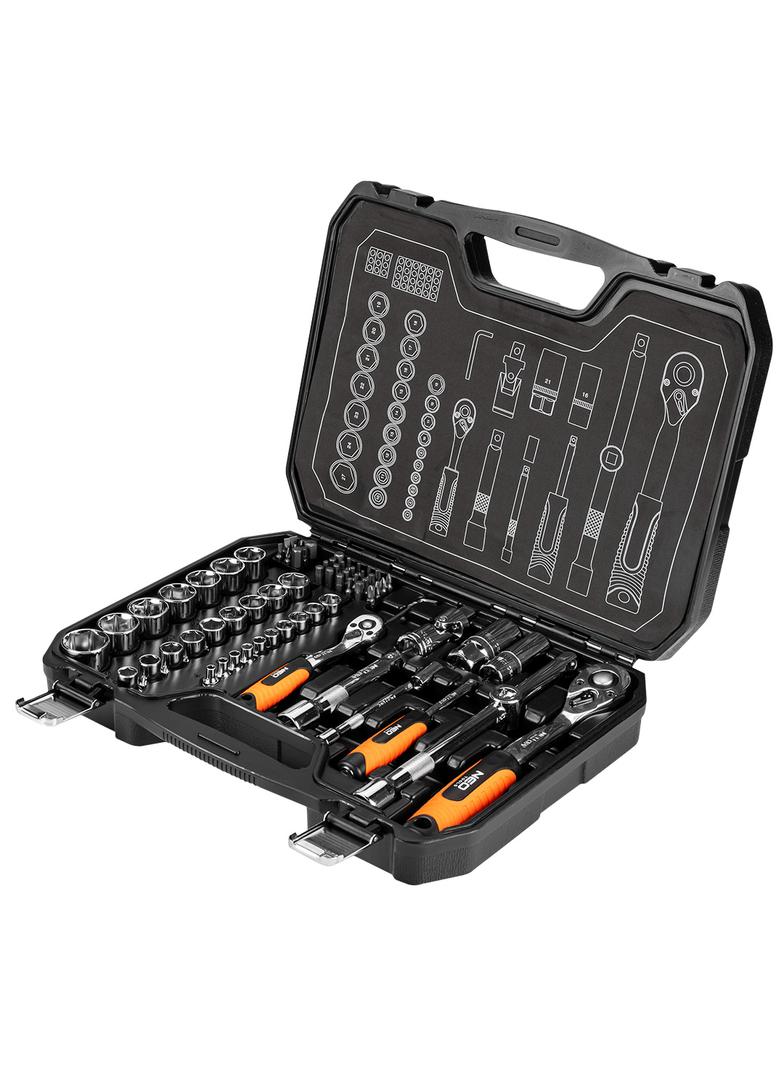 Klucze nasadowe 1/2", 1/4", zestaw 73 szt., CrV