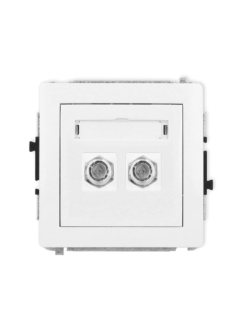 DECO Mechanizm gniazda antenowego podwójnego typu F (SAT) niklowany biały mat