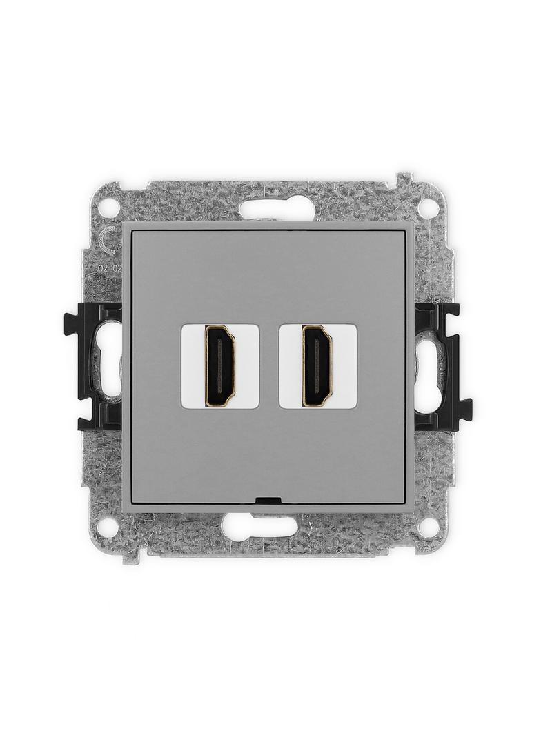 MINI Mechanizm gniazda podwójnego HDMI 2.0, bez pola opisowego szary mat