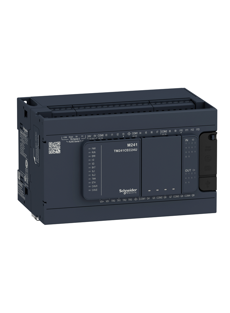 Modicon M241, sterownik, RJ45, 14 wejść, 4 wyjścia tranzystorowe PNP, 6 wyjść przekaźnikowych, 100..