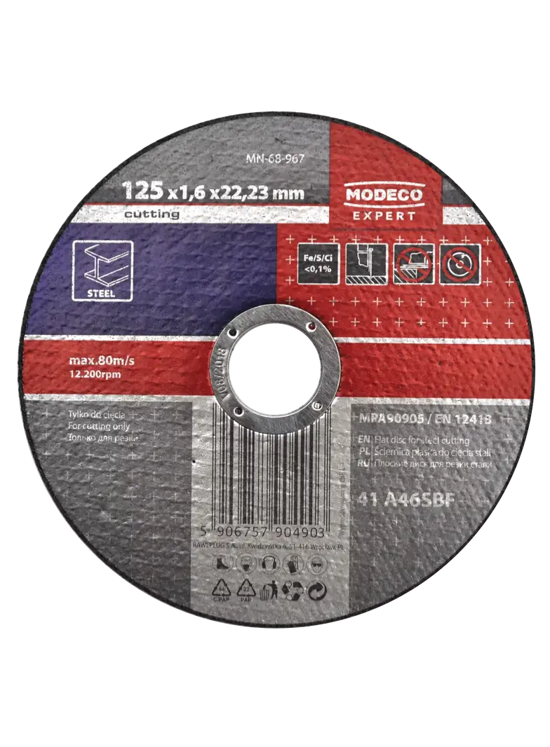 Ściernica do cięcia stali 125x1.0x22,23mm plaska MN-68-962 RAWLPLUG