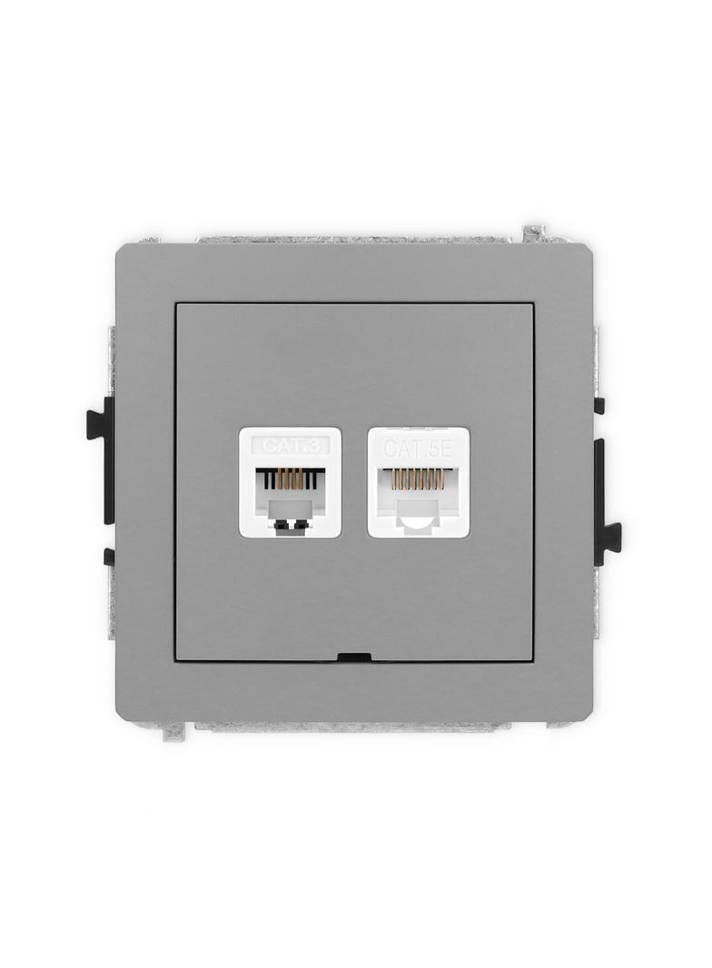 DECO Mechanizm gniazda telefonicznego pojedynczego 1xRJ11 + komputerowego pojedynczego 1xRJ45, kat.