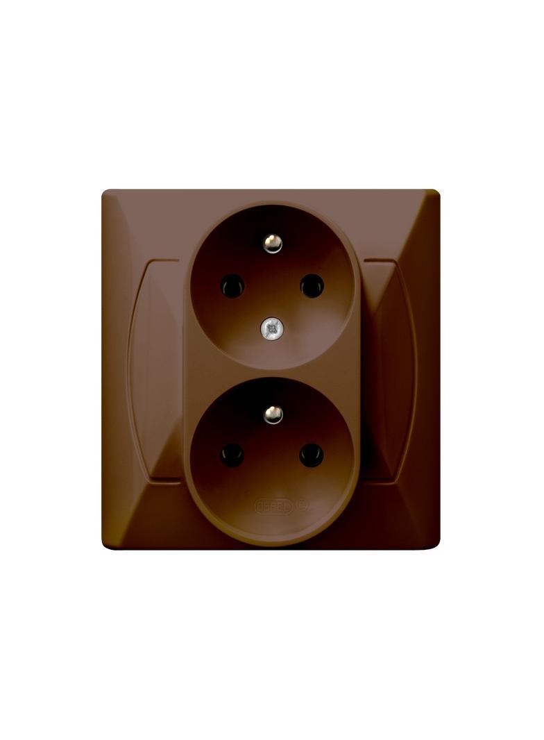 AKCENT Gniazdo podwójne z uziemieniem z funkcją niezamienności faz - kolor brązowy
