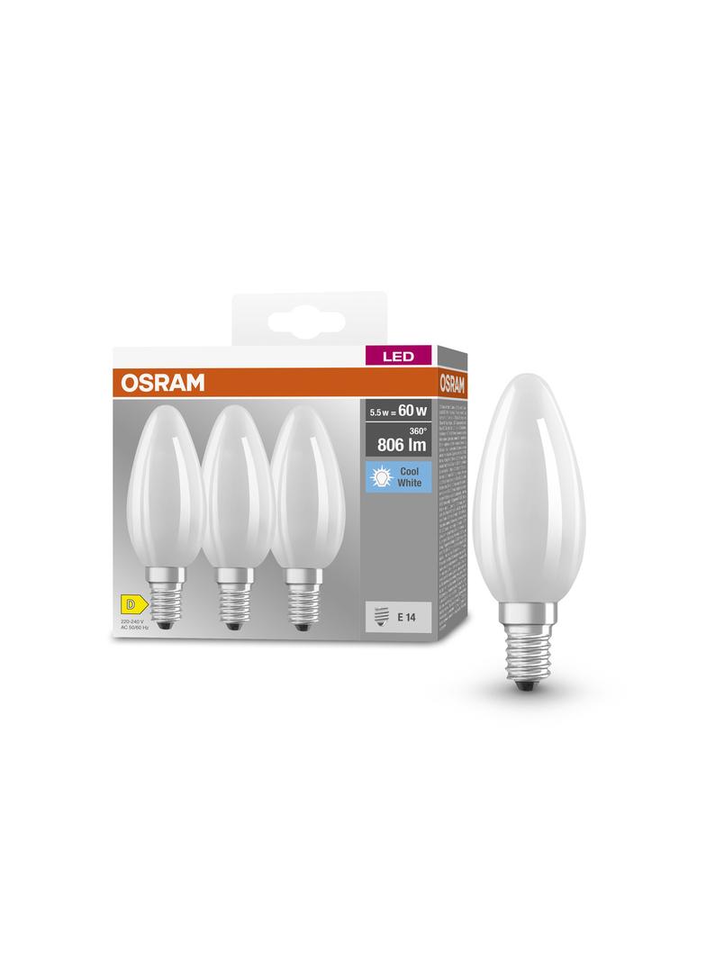 Żarówka LED x3 B35 Świeczka E14 5.5W = 60W 806lm 4000K Neutralna 300° BASE Osram