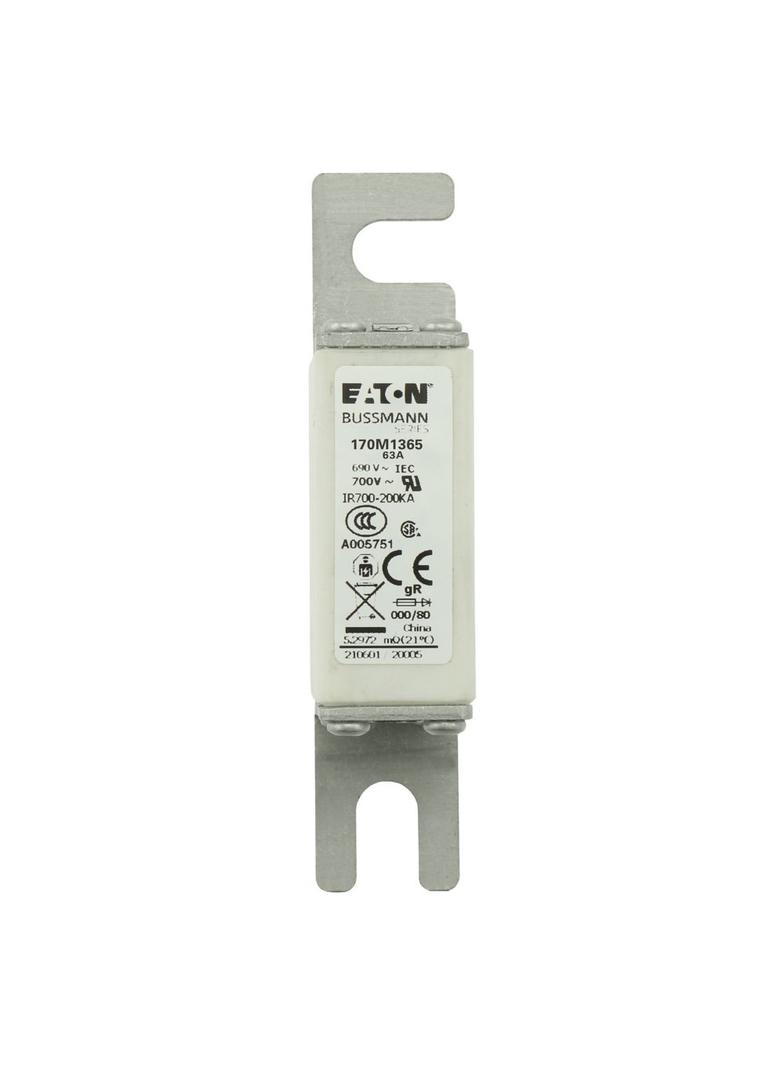 50A 690V IEC gR 000/80 SQ.BODY IND. FUSE Wkładka szybka 63A AC 690V DIN 000 21x40x100 mm, 170M1365 E