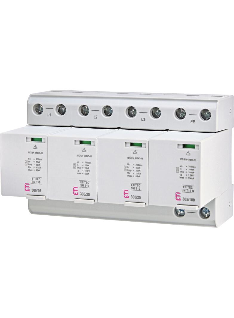 Ogranicznik przepięć T1+T2 (B+C) - bez prądu upływu TEC SM T12 300/25 3+1 RC 002440563 ETI