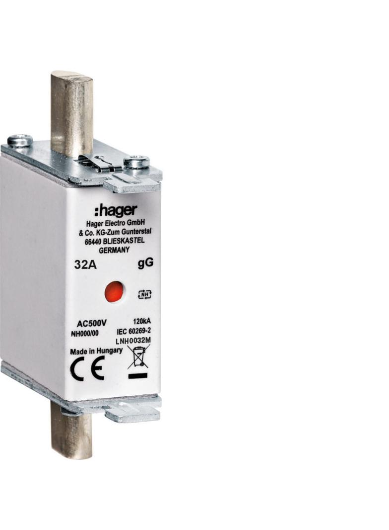 Wkładka bezp. nożowa NH000 wsk.podw. uchwyt nieiz. gG 32A 500VAC LNH0032M HAGER