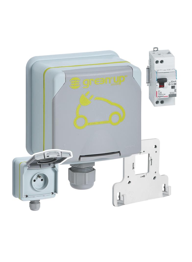 GREEN'UP ACCESS: ZESTAW - GNIAZDO 2P+Z 230V 16A  3,7KW PLEXO + WYŁĄCZNIK RÓŻNICOWONADPRĄDOWY C20 - 3