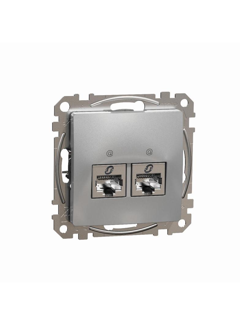 Sedna Design & Elements, gniazdo komputerowe 2xRJ45 kat.6 STP, srebrne aluminium