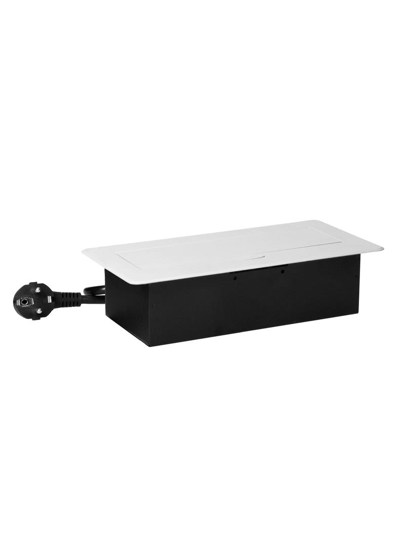 Gniazdo meblowe wpuszczane w blat z płaskim frezowanym rantem i przewodem 1,5m, 3x2P+Z (Schuko), bia