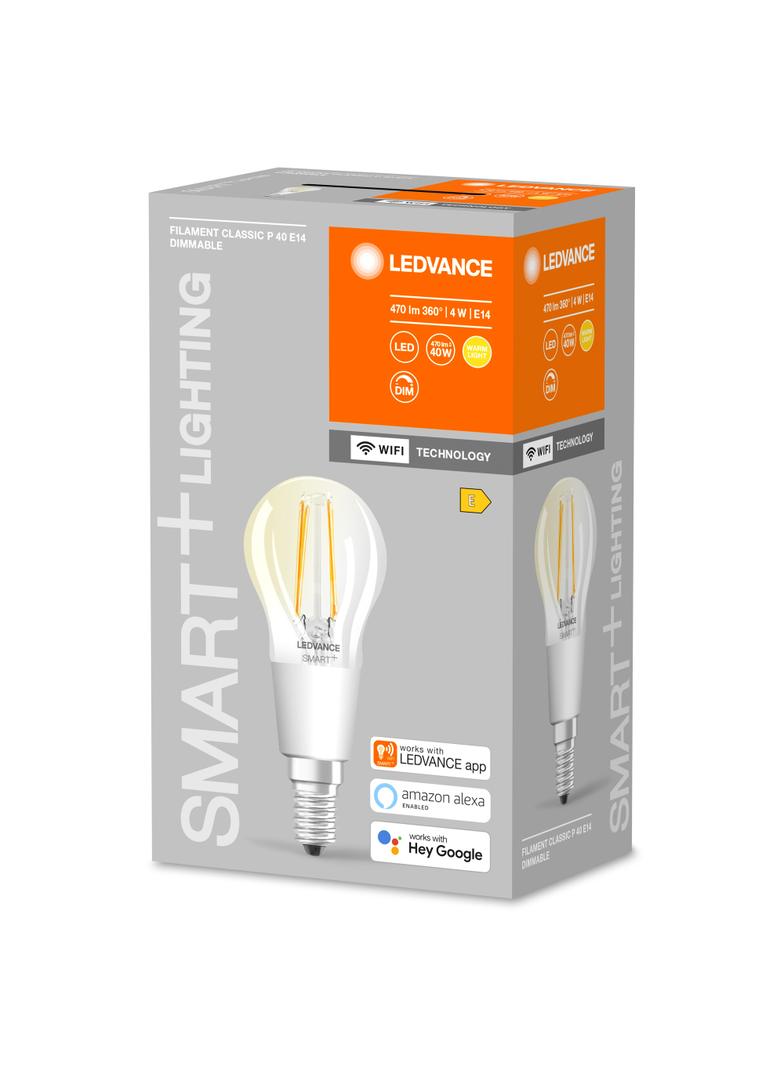 Żarówka LED E14 P40 4W = 40W 2700K Ciepła 470lm 300° Filament SMART+ WIFI Ściemnialna 4058075609778 LEDVANCE