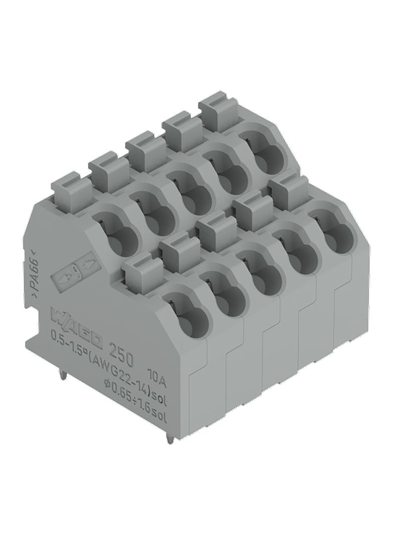 Dwupiętrowa listwa do płytek drukowanych 5‑biegunowa szara raster 5mm 250‑705 /27szt./ WAGO