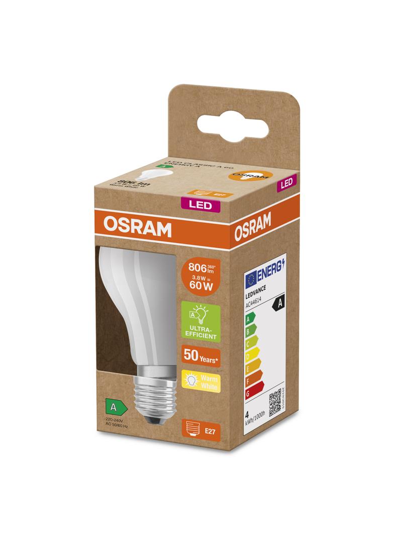 Lampa LED Classic A60 energooszczędna plastik 4W 830 E27 OSRAM