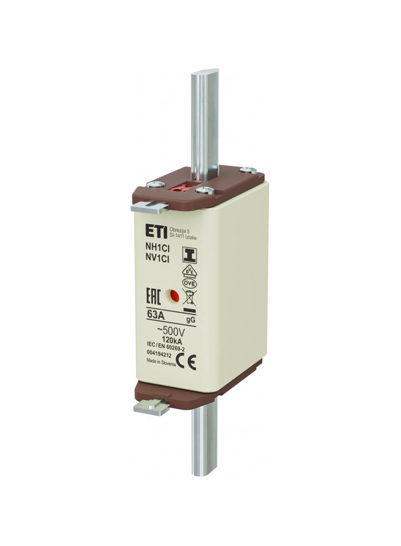 Wkładka topikowa NH zwłoczna KOMBI Zaczepy izolowane NH1C/I gG 63A 500V 004194212 ETI