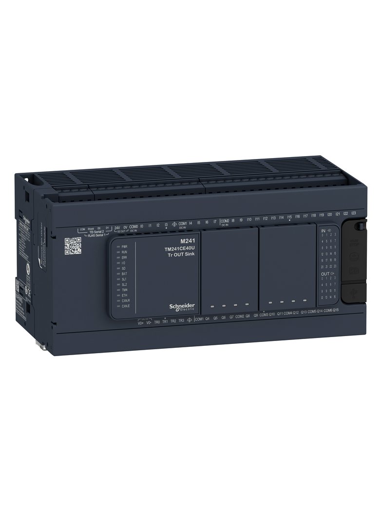 Modicon M241, sterownik, RJ45, 24 wejść, 4 wyjścia tranzystorowe PNP, 12 wyjść przekaźnikowych, 100.