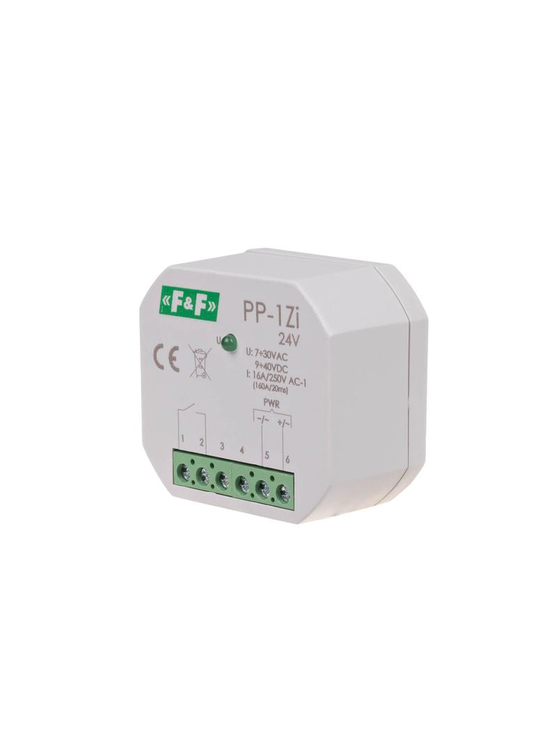 Przekaźnik elektromagnetyczny 1Z 16A montaż podtynkowy U=7-30VAC/9-40VDC 1Z 16A (160A/20ms) PP-1Z-LED-24V F&F