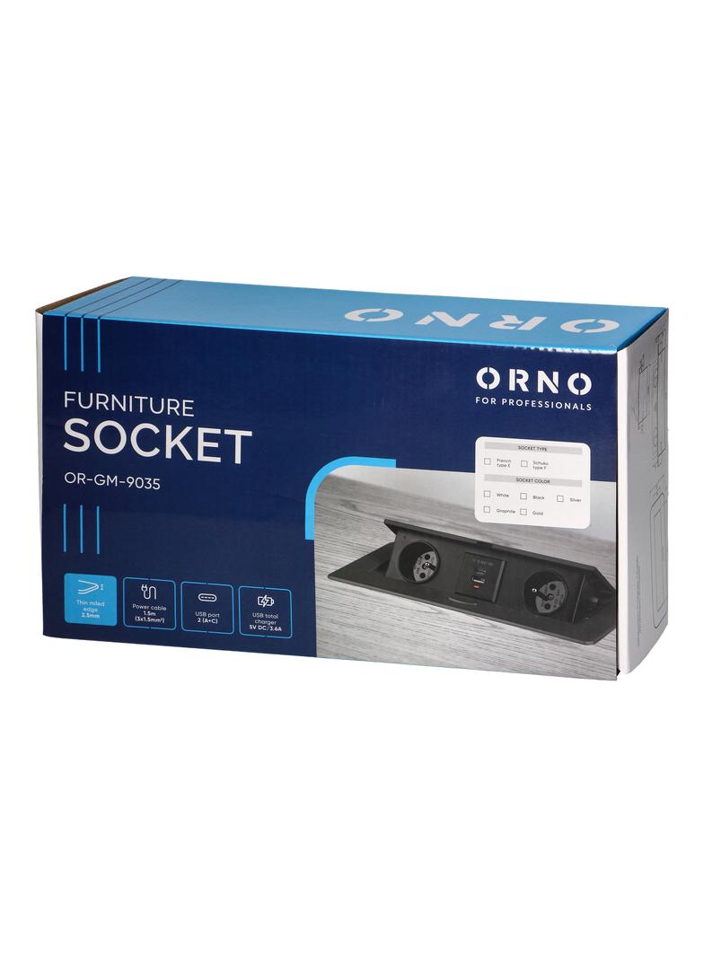 Gniazda meblowe wpuszczane w blat z płaskim frezowanym rantem ładowarką USB i przewodem 1,5m OR-GM-9
