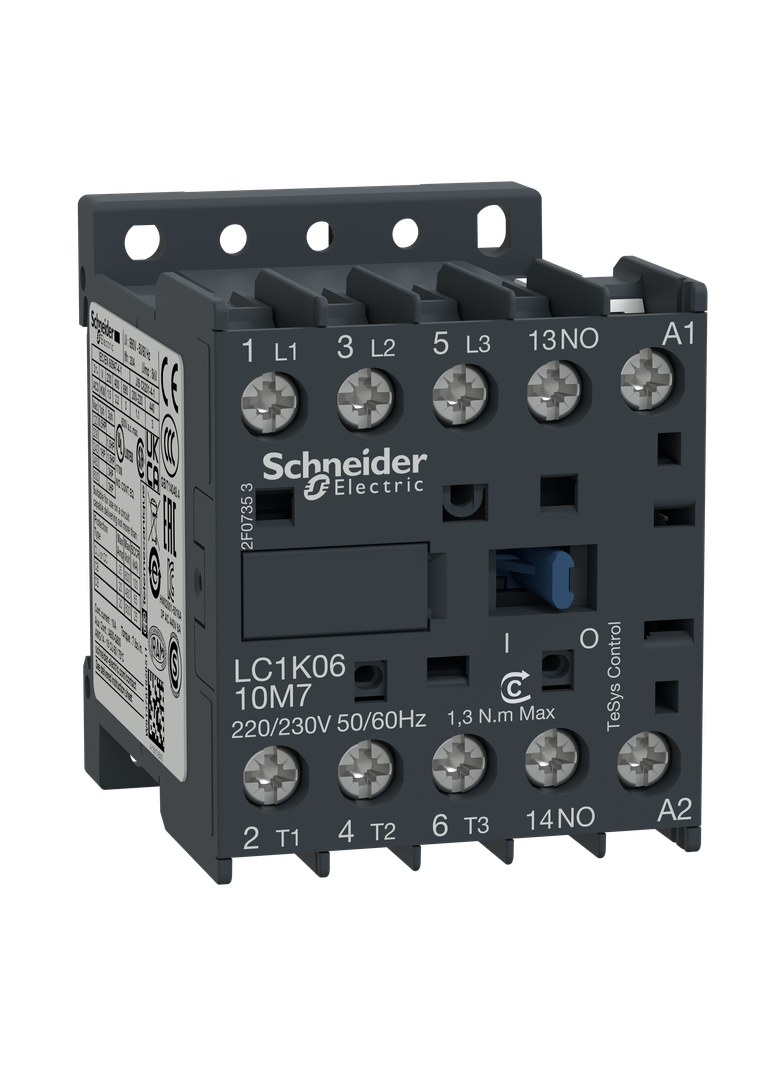 Stycznik mocy, TeSys K, AC3, 6A, 3P, 1NO, cewka 220/230VAC, zaciski śrubowe