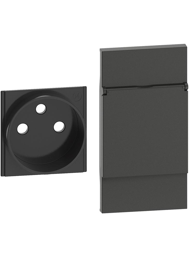 LIVING NOW - PLAKIETKA GNIAZDA 2P+Z Z KLAPKĄ - 2 MODUŁY - CZERŃ, Bticino