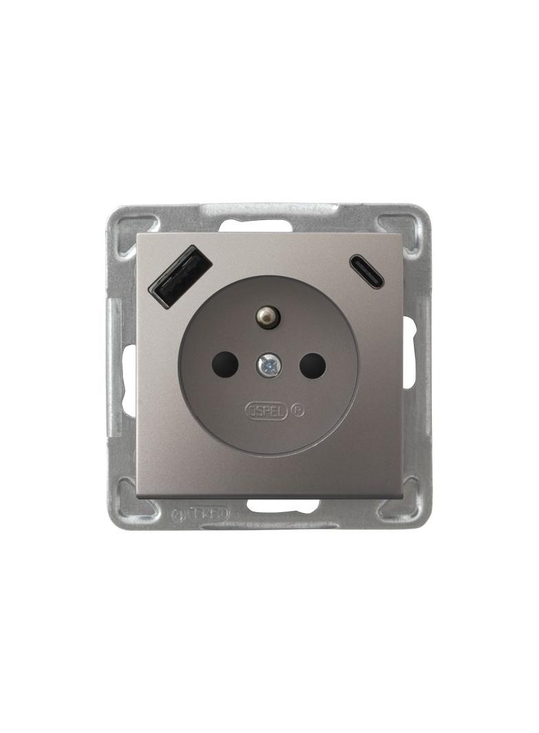 Gniazdo pojedyncze z uziemieniem z ładowarką A+C IMPRESJA TYTAN