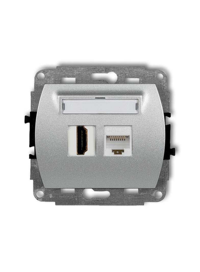 TREND Mechanizm gniazda pojedynczego HDMI 2.0 + gniazda komp. poj. 1xRJ45, kat. 5e, 8-stykowy srebrn
