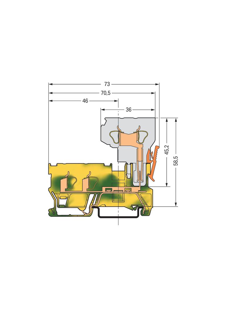 X-COM złączka bazowa 1-przewodowa/1-pinowa zółto-zielona
