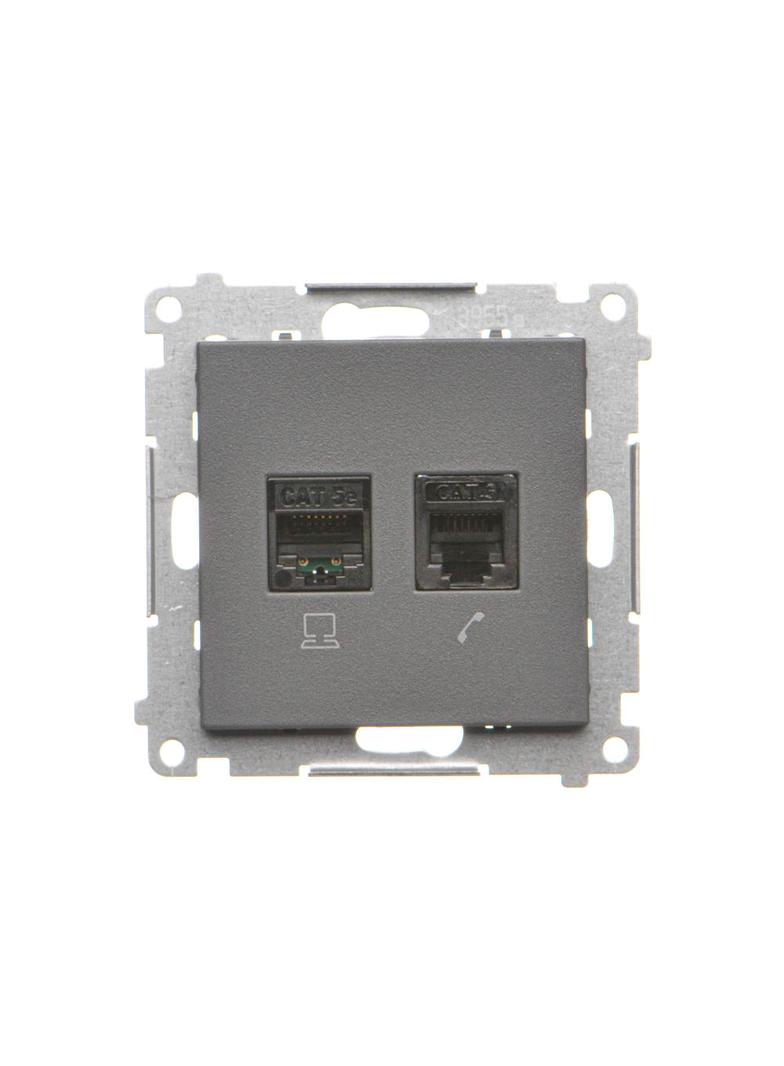 Simon 55 Gniazdo komputerowe RJ45 kategoria 5e + telefoniczne RJ12 Grafitowy mat T5F.01/116 KONTAKT