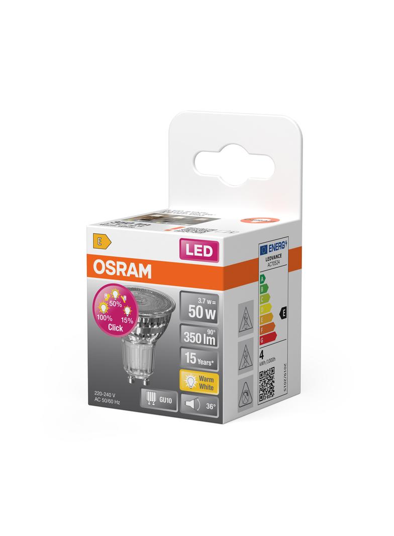 Lampa LED STAR+ non-dim Spot PAR16 Glass 50 3,7W/827 GU10