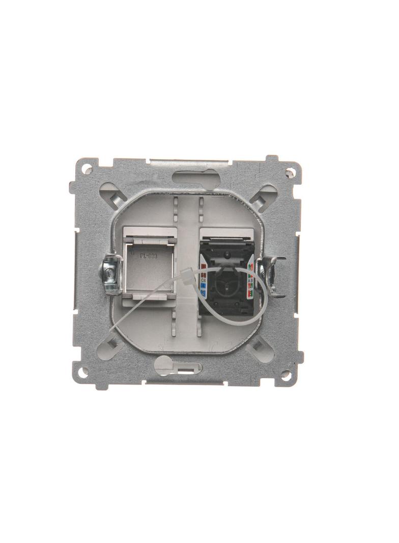 Simon Basic Gniazdo komputerowe RJ45 kategoria 6 pojedyncze z przesłoną przeciwkurzową . Montaż na łapki lub wkręty stal inox BM61.01/21 KONTAKT