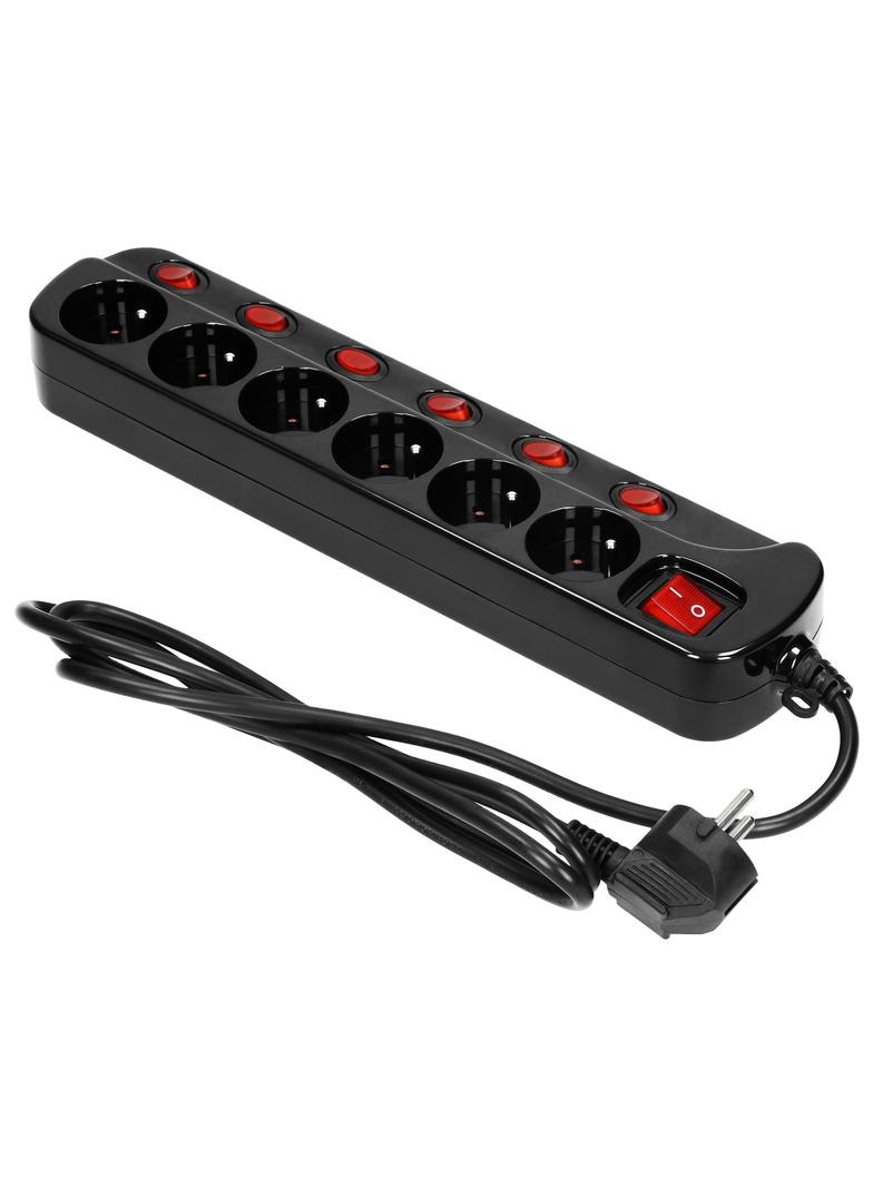 Listwa zasilająca Multiswitch czarna 6 gniazd z wyłącznikami 1,5m ORNO