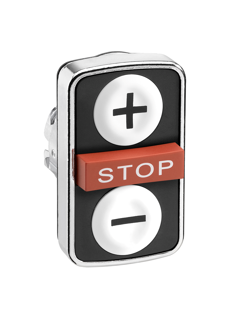 Harmony XB4 Przycisk potrójny biały/STOP/biały z samopowrotem bez podświetlenia metalowy+/ STOP /, ZB4BA71115 Schneider