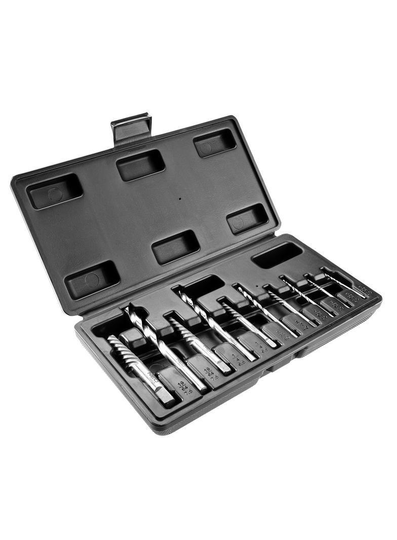 Wykrętaki do zerwanych śrub z wiertłami pilotującymi, zestaw 10 szt.