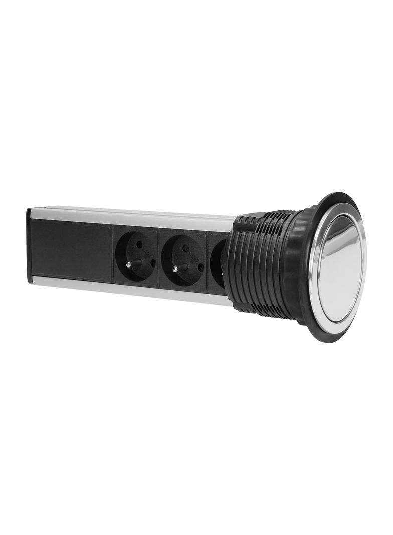 Gniazdo meblowe O8cm wysuwane z blatu z przewodem 1,8m, 3x2P+Z, INOX