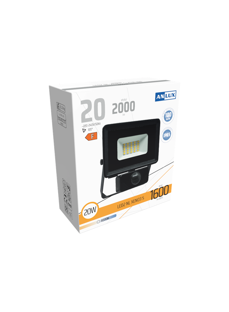 NAŚWIETLACZ LED XENO3 20W Z CZUJNIKIEM RUCHU IP65 100LM/W NEUTRALNY BIAŁY ANLUX