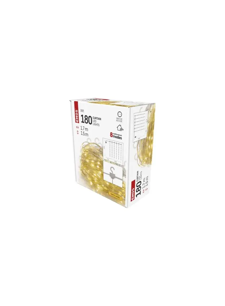 Dekoracje - 180 LED nano kurtyna 1,7x1,5m ciepła biel, 8 programów, IP44