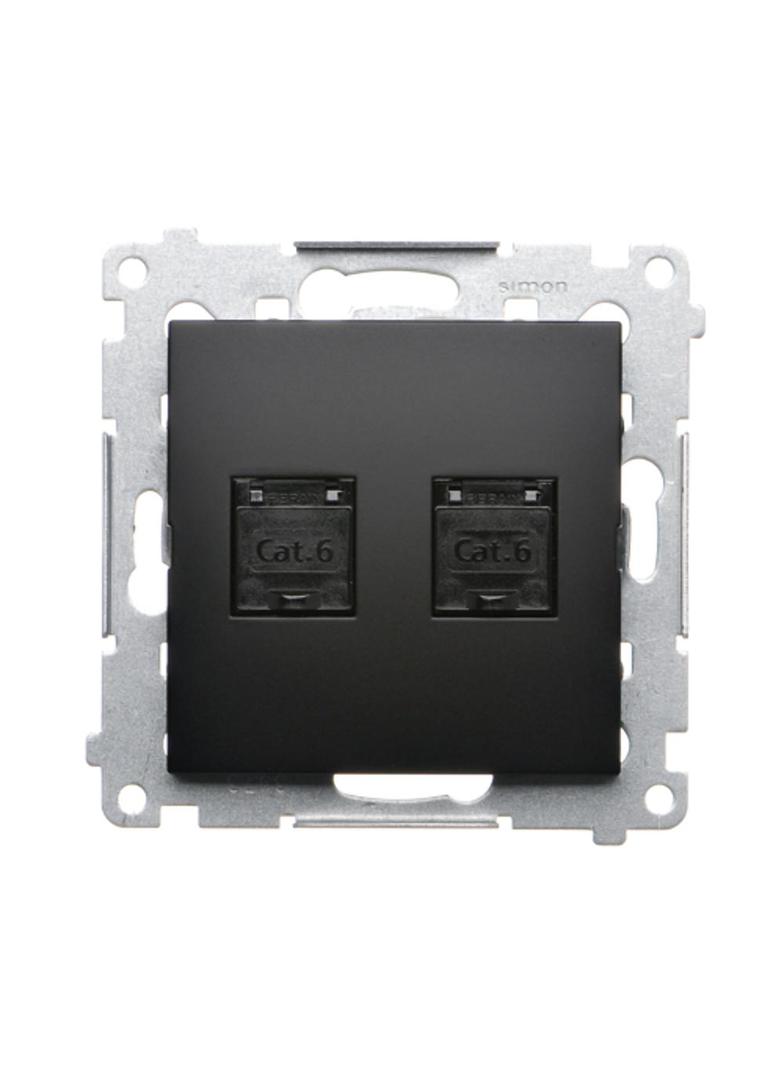 Simon 54 Gniazdo komputerowe podwójne RJ45 kat 6 z przesłoną przeciwkurzową czarny mat D62.01/49 KONTAKT