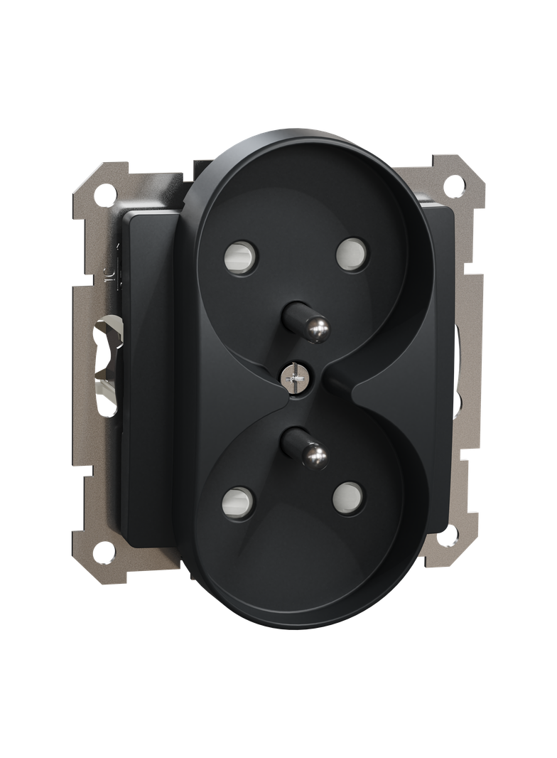 Sedna Elements, gniazdo 2x2P+PE z przesłonami do ramek Elements, czarny antracyt