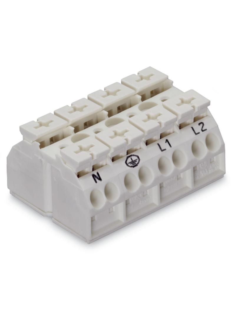 blok zasilający 4-biegunowy biały nadruk N-PE-L1-L2 /200szt./ WAGO