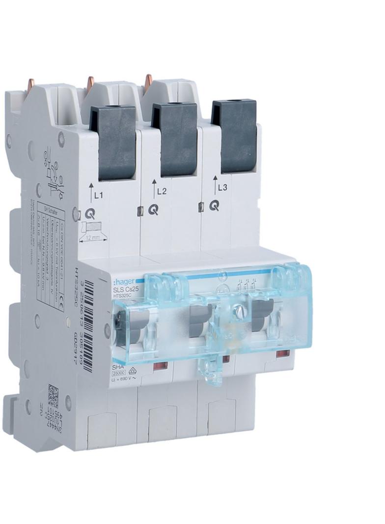 MCB SLS Wyłącznik nadprądowy selektywny 3P Cs 25 A szyny Cu 40-12x5/10mm HTS325C HAGER