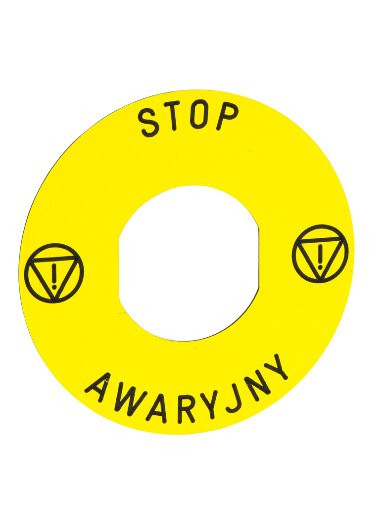 Harmony XB5 Okrągła etykieta, STOP AWARYJNY, 30 mm, 60 mm, Żółte tło