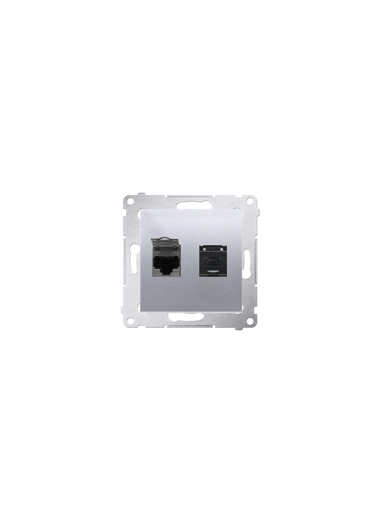 Simon 54 Gniazdo komputerowe podwójne RJ45 kategoria 6 z przesłoną przeciwkurzową srebrny mat D62.01/43 KONTAKT