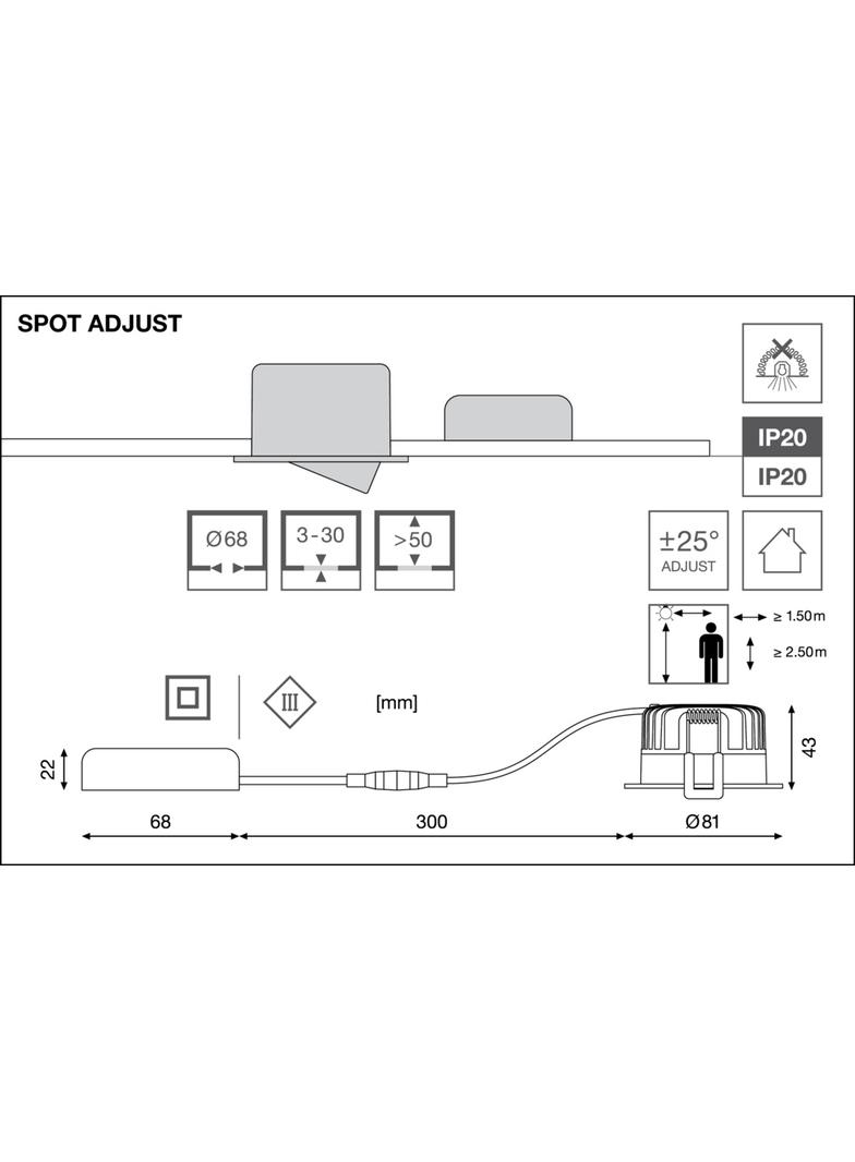 Oprawa SPOT ADJ P 8W 930 PS DIM IP20 WT